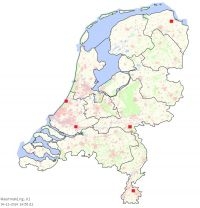 Vindplaatsen van de emmermug in Nederland (kaart: Waarneming.nl)